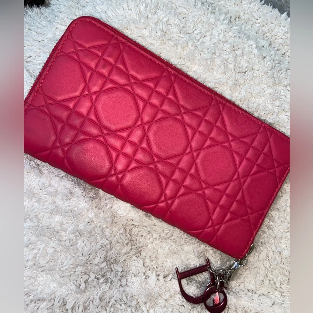 Cannage lady Dior long zipper wallet lambskin pink